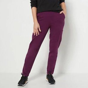 NWT DENIM & CO. ACTIVE TERRY STRAIGHT LEG PANTS WITH CARGO POCKET DEEP WINE XXS